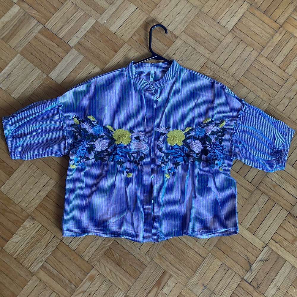 Embroidered cotton peasant blouse